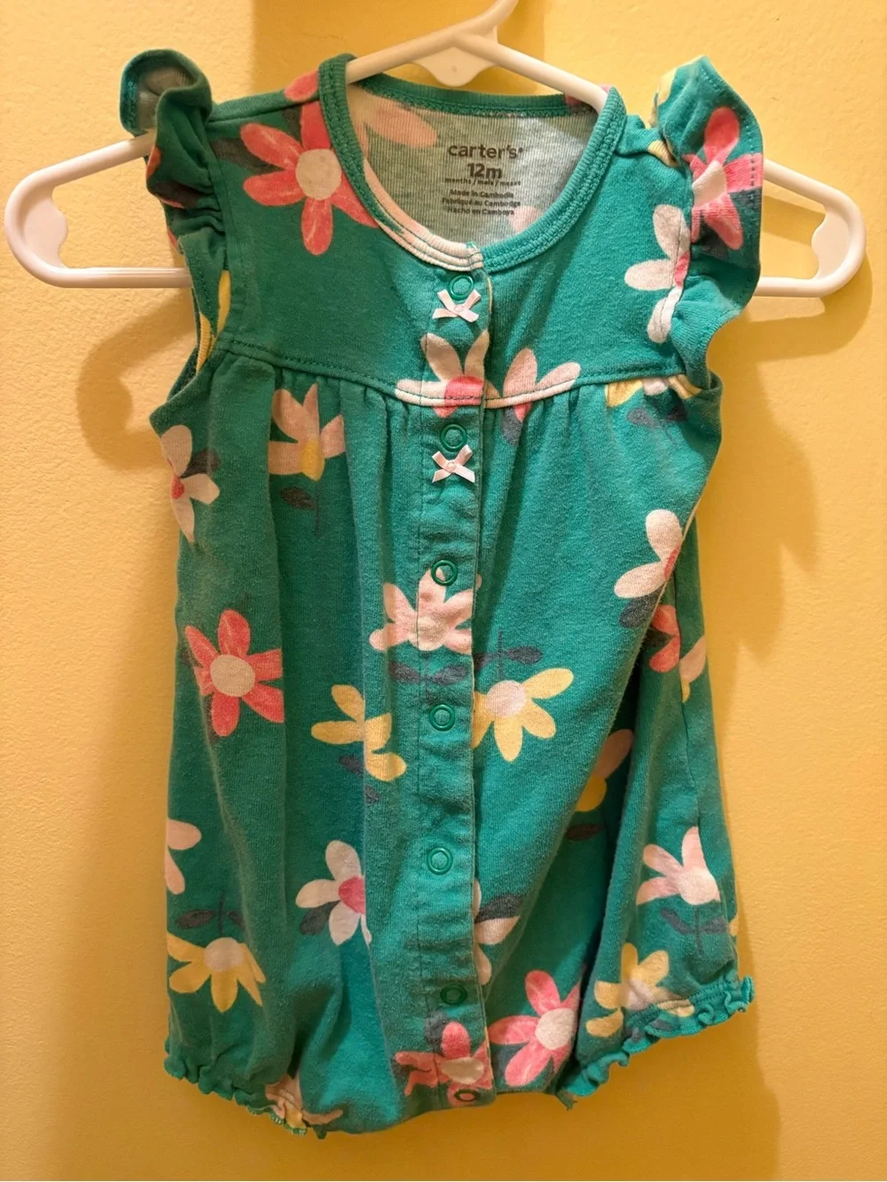 Carter's Floral Baby Rompers - Teal & Coral Pink
